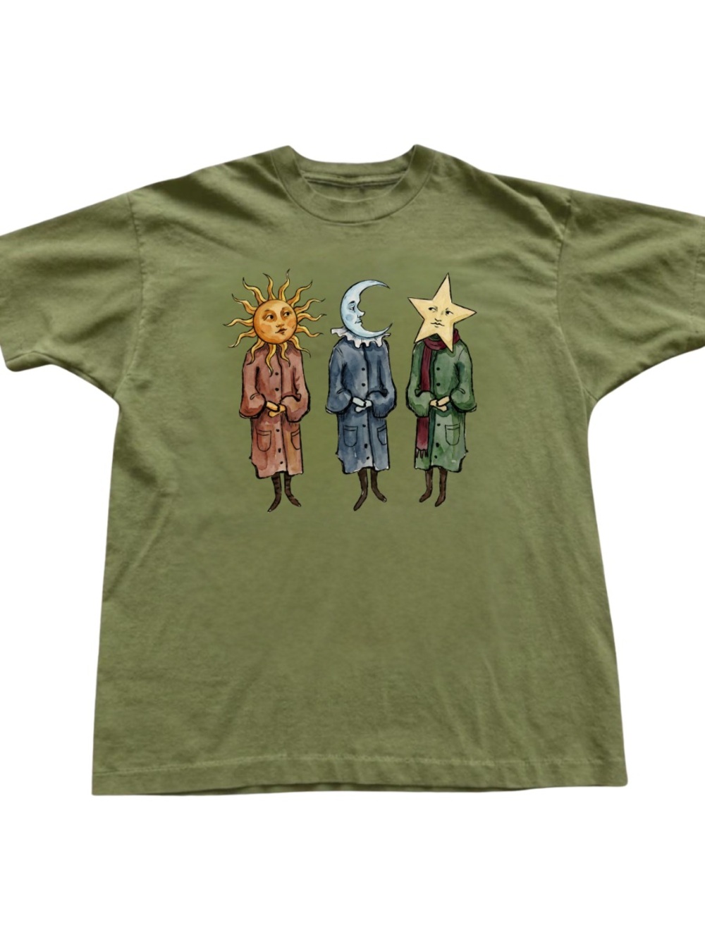 Military Green Sun Moon Star Graphic Tee